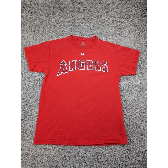 Anaheim Angels Shirt Men Medium Red Short Sleeve Majestic MLB Albert Pujols 5 - Picture 1 of 6